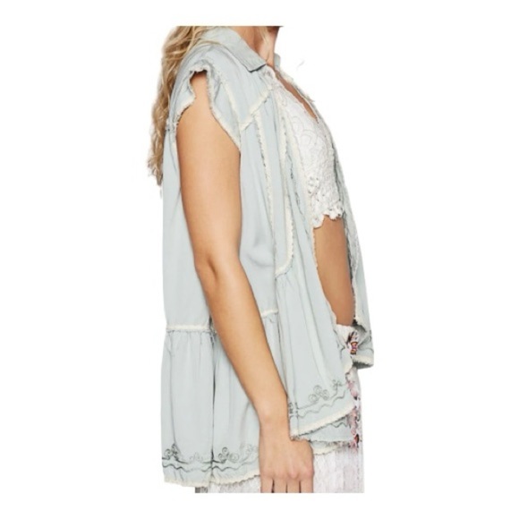 POL Open Front Cardigan Vest Lace Detail Light Teal NWOT - Picture 3 of 3